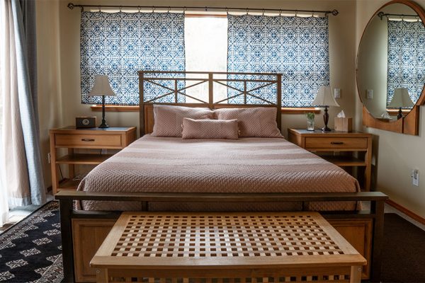 Farmhouse bedroom, downstairs with door to garden