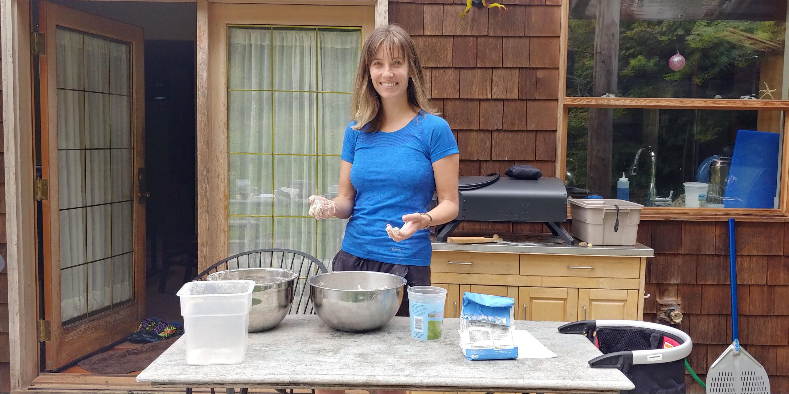 making pizza dough in our workshop